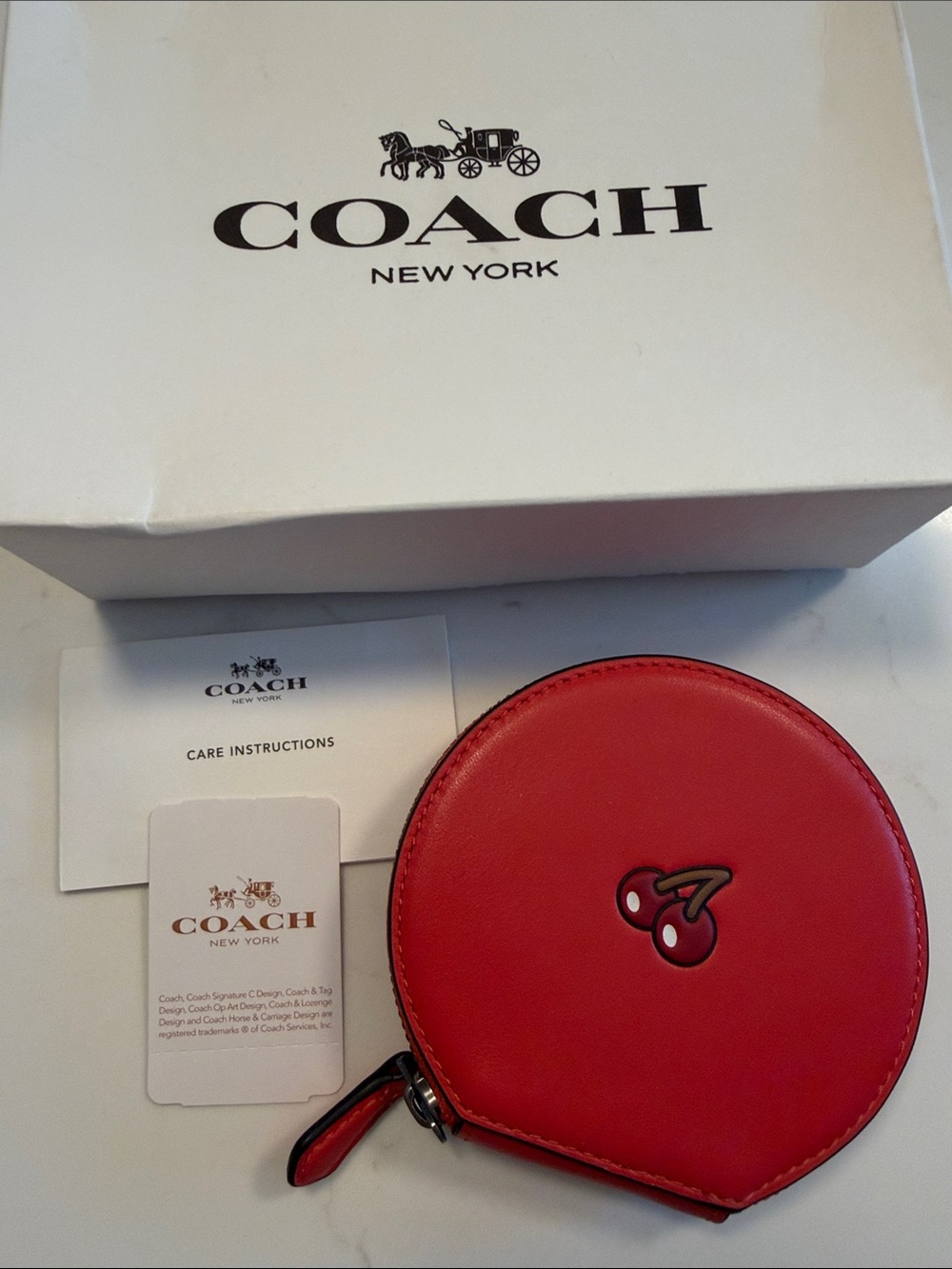 2016 Coach Red Cherry Round Leather Coin Pouch